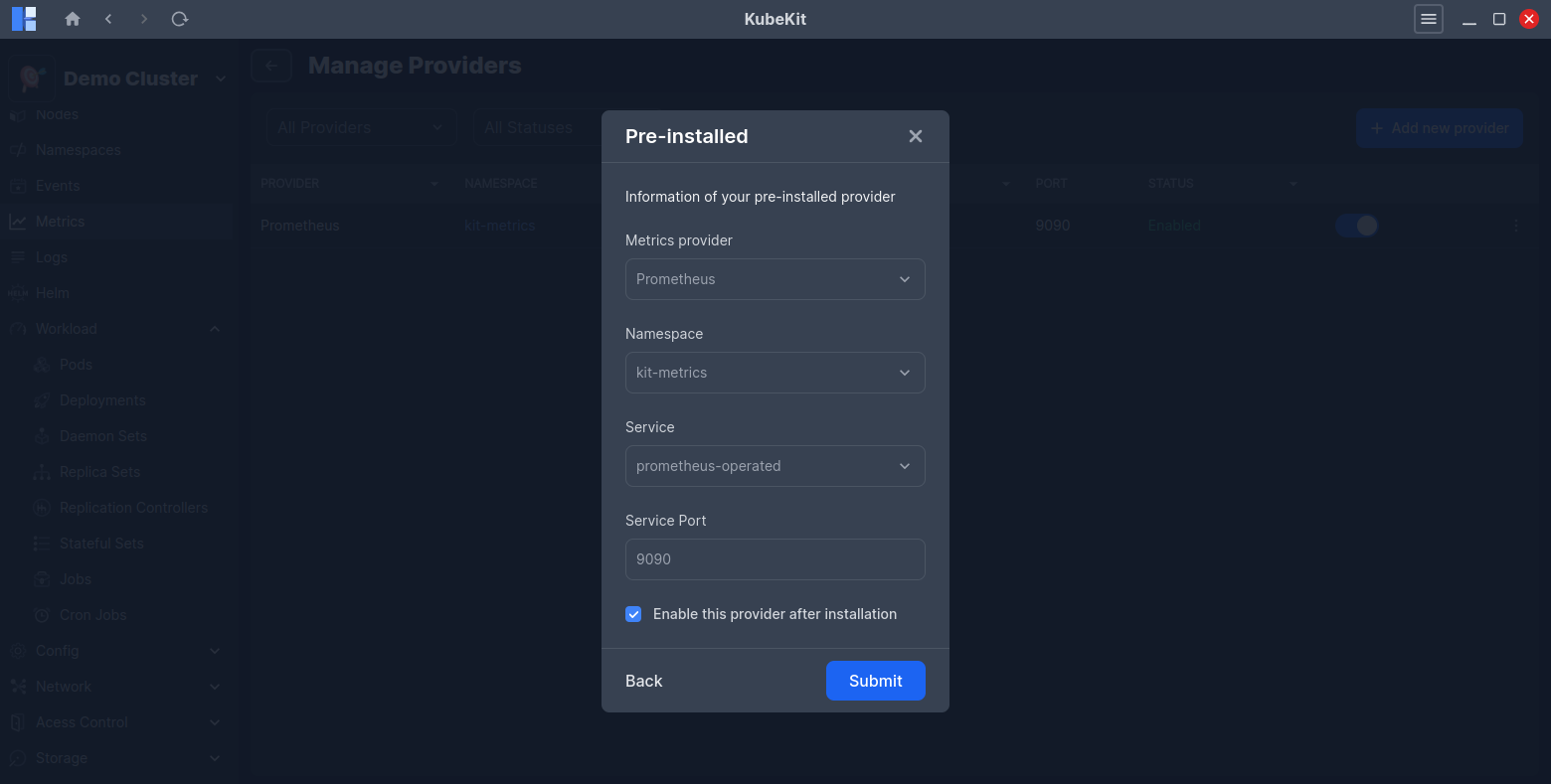 Add Metrics Provider Option (Pre-installed)