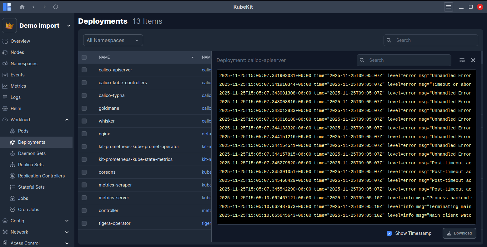 Deployment Logs List