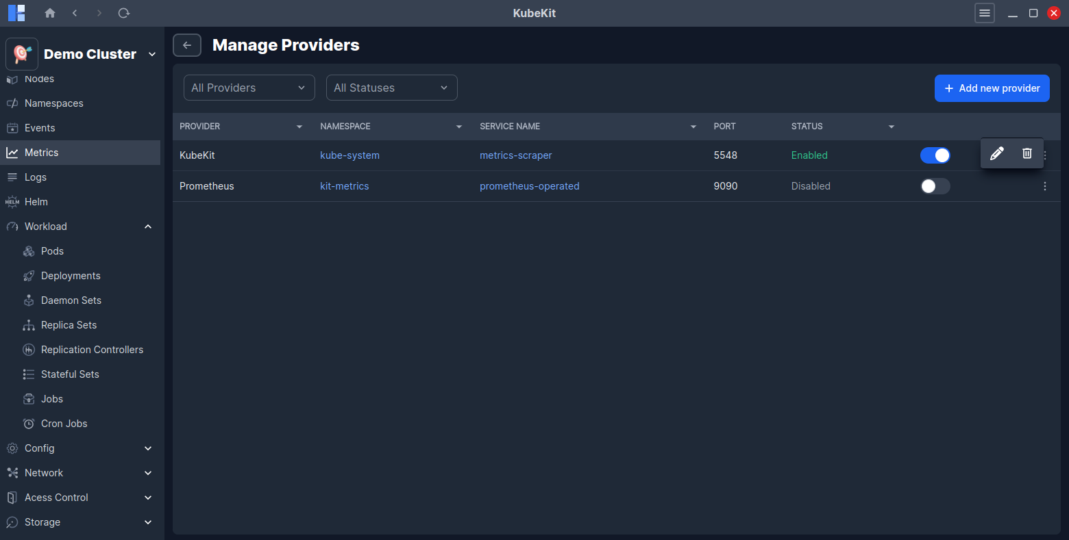 Manage Metrics Providers